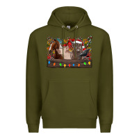 Army Green festive farmyard gathering Premium Hoodie - CowhideDigitalArt