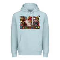 Blue Mist festive farmyard gathering Premium Hoodie - CowhideDigitalArt
