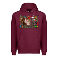 Burgundy festive farmyard gathering Premium Hoodie - CowhideDigitalArt