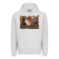 Dove Grey festive farmyard gathering Premium Hoodie - CowhideDigitalArt