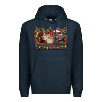 Navy festive farmyard gathering Premium Hoodie - CowhideDigitalArt
