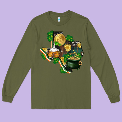 Texas Map St Patrick's Day Long Sleeve Tee Designed By Fadigitalartstudio