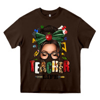 Chocolate Brown teacher life afro messy bun Heavy Core Tee - texasbilliewilder