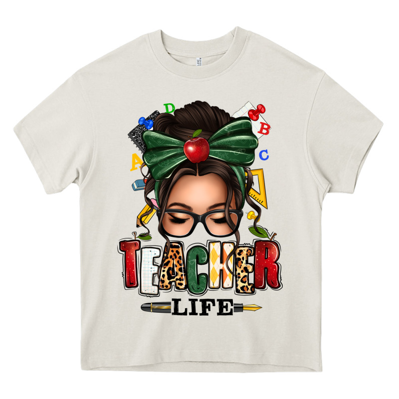 Teacher Life Afro Messy Bun Heavy Core Tee by texasbilliewilder | Teevron