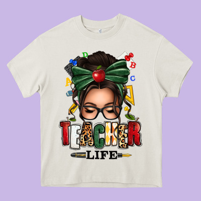 Teacher Life Afro Messy Bun Heavy Core Tee Designed By Texasbilliewilder