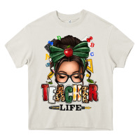 Cream teacher life afro messy bun Heavy Core Tee - texasbilliewilder