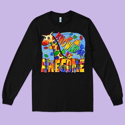 Knowledge Is Awesome Autism Giraffe Long Sleeve Tee Designed By Fadigitalartstudio