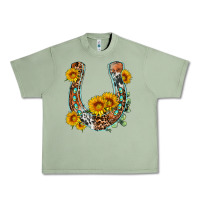 Oil Green western leopard cowhide sunflowers horseshoe Urban Heavy Tee - OliviaCreatesArt