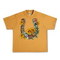 Western Leopard Cowhide Sunflowers Horseshoe Urban Heavy Tee | Teevron