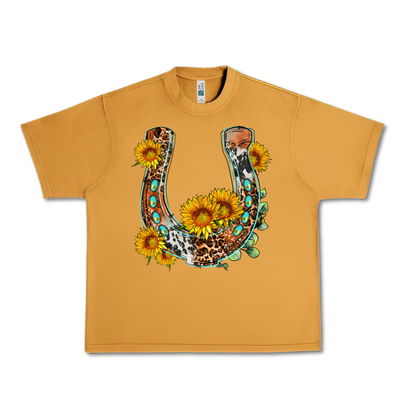 Western Leopard Cowhide Sunflowers Horseshoe Urban Heavy Tee by OliviaCreatesArt | Teevron