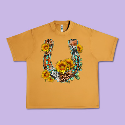 Western Leopard Cowhide Sunflowers Horseshoe Urban Heavy Tee Designed By Oliviacreatesart