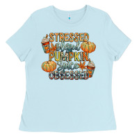 Stressed Blessed Pumpkin Spice Obsessed Ladies Tee | Teevron