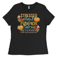 Black stressed blessed pumpkin spice obsessed Ladies Tee - CowGirlArtShop