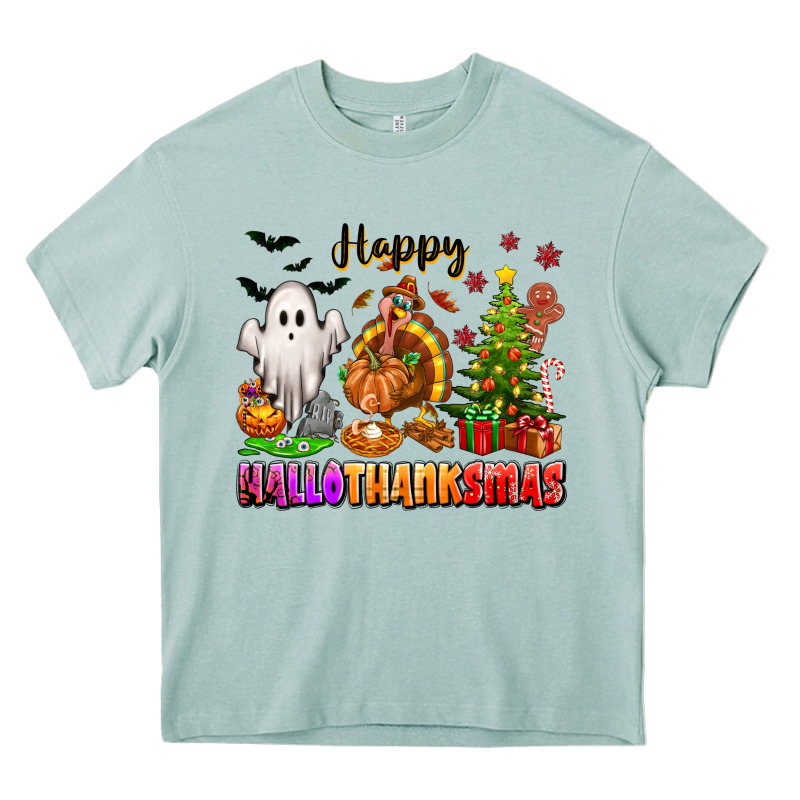 Happy Hallothanksmas With Ghost Turkey And Tree Heavy Core Tee by texasbilliewilder | Teevron