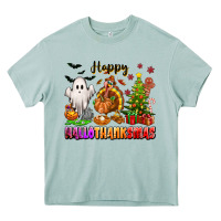 Arona Happy Hallothanksmas with ghost turkey and tree Heavy Core Tee - texasbilliewilder