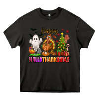 Asphalt Happy Hallothanksmas with ghost turkey and tree Heavy Core Tee - texasbilliewilder