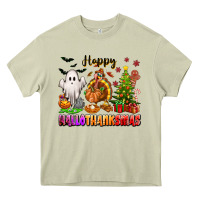 Mossy Happy Hallothanksmas with ghost turkey and tree Heavy Core Tee - texasbilliewilder
