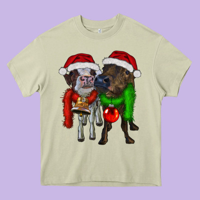 Two Christmas Heifers Heavy Core Tee Designed By Ranaportraitstore