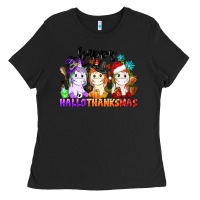 Black happy hallothanksmas unicorn Ladies Tee - CowGirlArtShop
