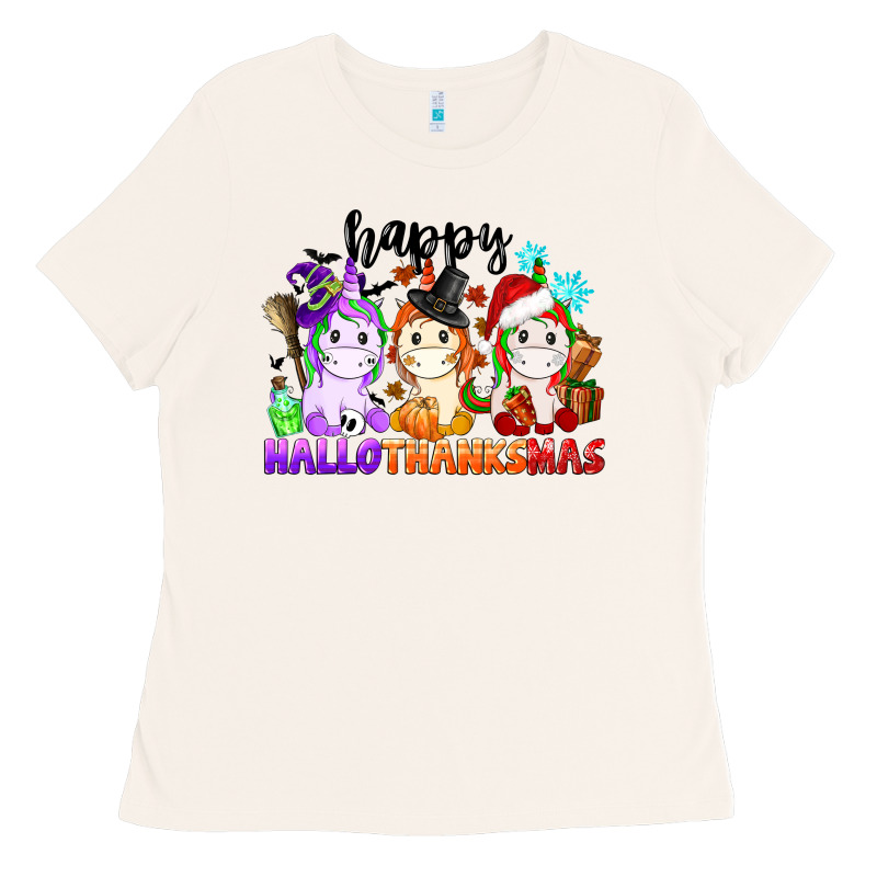 Happy Hallothanksmas Unicorn Ladies Tee by CowGirlArtShop | Teevron