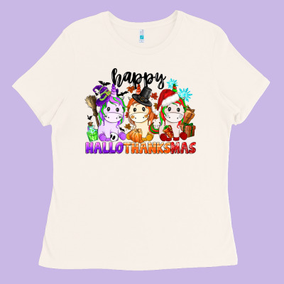 Happy Hallothanksmas Unicorn Ladies Tee Designed By Cowgirlartshop