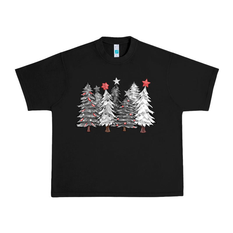 Black And White Christmas Trees With Lights Urban Heavy Tee by FaDigitalArtStudio | Teevron