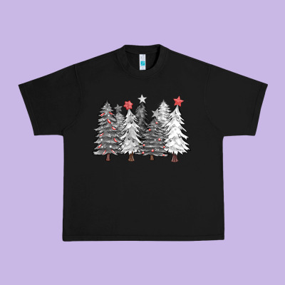 Black And White Christmas Trees With Lights Urban Heavy Tee Designed By Fadigitalartstudio