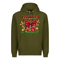 Army Green festive christmas message with crosses Premium Hoodie - CowhideDigitalArt