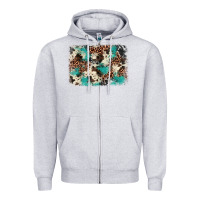 Heather Grey turquoise glitter cowhide background Zipper Hoodie - BarkalooDesign