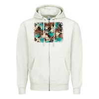 Oatmeal Heather turquoise glitter cowhide background Zipper Hoodie - BarkalooDesign