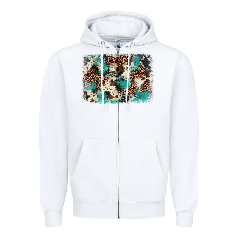 Turquoise Glitter Cowhide Background Zipper Hoodie by BarkalooDesign | Teevron