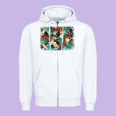 Turquoise Glitter Cowhide Background Zipper Hoodie Designed By Barkaloodesign