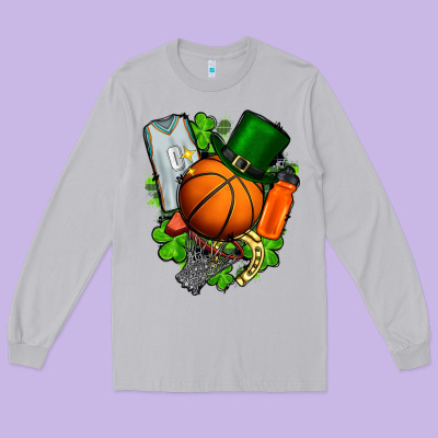 St. Patrick's Day Basketball Long Sleeve Tee Designed By Fadigitalartstudio