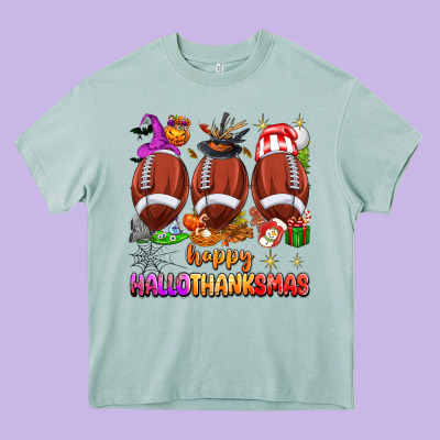 Happy Hallothanksmas Football Heavy Core Tee Designed By Texasbilliewilder