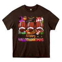 Chocolate Brown happy hallothanksmas football Heavy Core Tee - texasbilliewilder
