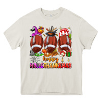 Cream happy hallothanksmas football Heavy Core Tee - texasbilliewilder
