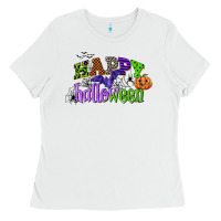 White happy halloween Ladies Tee - CowGirlArtShop