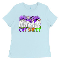 Baby Blue cat sheet ghost cats halloween Ladies Tee - CowGirlArtShop