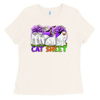 Bone cat sheet ghost cats halloween Ladies Tee - CowGirlArtShop