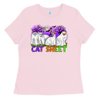 Bubblegum Pink cat sheet ghost cats halloween Ladies Tee - CowGirlArtShop