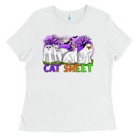 White cat sheet ghost cats halloween Ladies Tee - CowGirlArtShop