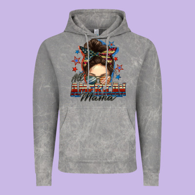 All American Mama Messy Bun 4th Of July Vintage Hoodie Designed By Fadigitalartstudio