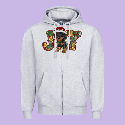 Dachshund Puppy Christmas Joy Zipper Hoodie Designed By Barkaloodesign