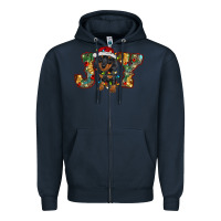 Navy dachshund puppy christmas joy Zipper Hoodie - BarkalooDesign