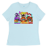 Baby Blue happy hallothanksmas truck Ladies Tee - CowGirlArtShop