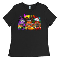 Black happy hallothanksmas truck Ladies Tee - CowGirlArtShop