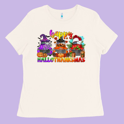 Happy Hallothanksmas Truck Ladies Tee Designed By Cowgirlartshop
