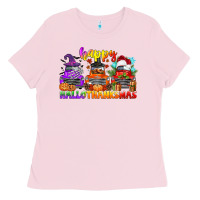 Bubblegum Pink happy hallothanksmas truck Ladies Tee - CowGirlArtShop