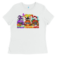 White happy hallothanksmas truck Ladies Tee - CowGirlArtShop
