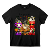Black happy hallothanksmas skeleton coffee cups Heavy Core Tee - texasbilliewilder